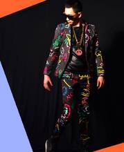 Blazer masculino colorido com estampa neon, jaqueta de palco para homens, roupa para cantores, vestido estilo punk rock 2024 - compre barato