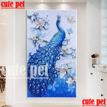 Mosaico de pavão azul fofo de animal de estimação, pintura faça você mesmo, ponto cruz, strass 5d, redondo, diamante, decoração de casa grande 2024 - compre barato