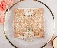 50pcs hollow Laser Cut square glitter powder paper wedding invitation cards with Embossed Wholesale greeting pocket invite cover 2024 - buy cheap