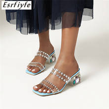 ESRFIYFE 2020 New Sexy PVC transparent Slippers Summer Fashion Crystal high Heels Slides Women Mules Shoes Large Size 34-48 2024 - buy cheap