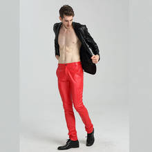 Calça masculina de couro couro, calça justa para motocicleta da moda coreana 2024 - compre barato