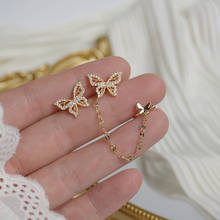 New Fashion Brand Jewelry 14K Gold Plated  Butterfly Stud Earrings for Women Gift Shining Zircon Earrings 2024 - buy cheap