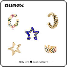 OUREX-pendientes de Clip de cristal Multicolor estilo Punk para mujer, aretes de estrella, accesorios de joyería de boda, venta al por mayor 2024 - compra barato