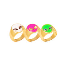 2021 Ins Trendy Gold Pink Enamel Alien Acrylic Stone Minimalist Knuckle Finger Rings Korean Fashion Women Party Jewelry 2024 - buy cheap