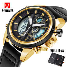 SWAVES Digital Analog Watch Men Unique Quartz Alarm Clock Relogio Masculino Sports Leather Waterproof Wristwatch Mens With Box 2024 - buy cheap