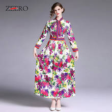 Vestido largo de verano y otoño con estampado de flores para mujer, vestido largo plisado con cuello de lazo para Elegante a rayas, 2021 2024 - compra barato