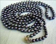 Collar de joyería de perlas cultivadas Akoya negras naturales de 50 pulgadas, 7-8mm de largo, AA + 2024 - compra barato