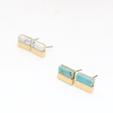 Light Yellow Gold Color Alloy Rectangle Shape White Howlite Stone Stud Earrings for Women Green Turquoises Jewelry 2024 - buy cheap