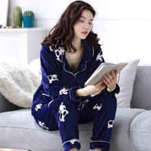 Women Flannel Pajamas Set Girls Cute Cartoon Thicken Pyjamas Set Female Long Sleeve Sleepwear Suit Women Nightshirt Set Homewear 2024 - buy cheap