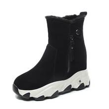 Botas de nieve informales para mujer, zapatos ligeros con plataforma interna aumentada, cálidos, de cuero de ante de vaca, a la moda, Invierno 2024 - compra barato