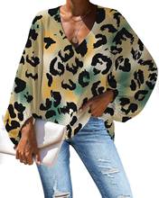 NOISYDESIGNS Large Size Blouse Women's Long Sleeve Chiffon Blouse Leopard Printed Shirts V-neck Women Tops Office Shirt Lady 2024 - buy cheap