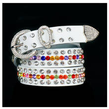 Cinturón de cuero con diamantes de imitación para mujer, hebilla de Pin redonda, colorida, Occidental, a la moda, para Vaqueros 2024 - compra barato