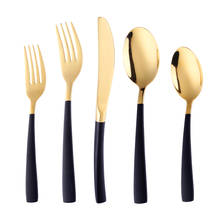 Hot Gold Tableware Set Black Handle Stainless Steel Black Knife Fork Scoops Set Kitchen Cutlery with colored handles 2024 - buy cheap