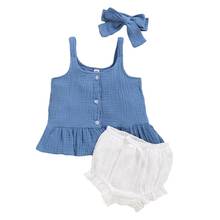 Conjunto de ropa de verano para niña, Tops de algodón de manga corta, pantalones cortos de colores, diadema, 2021 2024 - compra barato