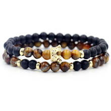 Moda 6mm onyx olho de tigre pedra micro cristal zircão coroa pulseira homens mulheres reiki pulseiras casais amor jóias pulseira 2024 - compre barato