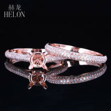 HELON-anillo de compromiso con diamantes de boda, sortija redonda sólida de 14k, AU585, pavé de diamante Natural, semimontaje, conjunto de anillo de banda 2024 - compra barato
