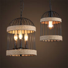 Lámpara colgante de cuerda de cáñamo, luces creativas de estilo industrial de jaula de pájaros de estilo americano, Internet, cafetería, Bar, tienda de ropa, loft 2024 - compra barato