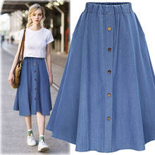 Fashion Korean Preppy Style Denim Skirts Women Solid Color Long Skirt Nature Waist Female Big Hem Casual Button Jean Skirt 2024 - buy cheap