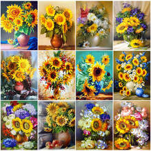 MomoArt-pintura de diamantes de girasol, artesanías de diamantes de imitación, bordado de flores, punto de cruz, mosaico, florero, decoración del hogar, novedad 2024 - compra barato