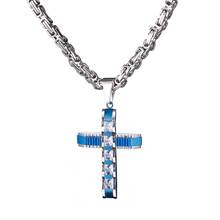 5mm Stainless Steel Silver Color Blue Men Jewelry Gift  Byzantine Chain Christian Jesus Cross Crucifix Pendant Necklace 18"-40" 2024 - buy cheap