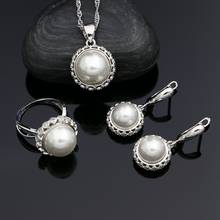 Classic Silver 925 Bridal Jewelry Sets For Women Pearl Beads White Cubic Zirconia Earrings Necklace Pendant Ring Set 2024 - buy cheap