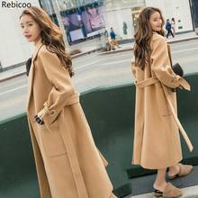 Autumn/winter New Women's Casual wool blend trench coat oversize Cashmere Coats Cardigan Long coat with belt 2024 - buy cheap