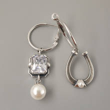 Silvology 925 Sterling Silver Horseshoe Pearl Exaggeration Womens Earrings Asymmetry Square Zircon  Drop Earrings Design Jewelry 2024 - buy cheap