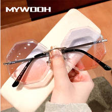 Óculos de sol sem aro nywooh, óculos de sol para mulheres de luxo, lente de corte de diamante, redondo, designer de marca transparente, marrom, uv400 2024 - compre barato