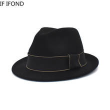 Sombrero Fedora ajustable para hombre, sombrero sencillo de fieltro Trilby para señora, sombrero de Jazz para iglesia de hoburg, invierno y otoño, 56-58CM 2024 - compra barato