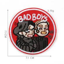 Free shipping BAD BOYS 7.1cm wide embroidery patch iron on sew on for left chest jeans/red circle patch/embroidery frame (10pcs) 2024 - buy cheap