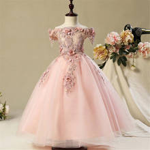 Lovely Pink Flower Girl Dress Kids Applique Pageant Elegant Party Wedding Ball Gown Princess Formal Occassion Girls Dress 2024 - buy cheap