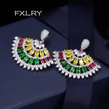 FXLRY New Arrival Vintage White Color CZ Jewelry Big Drop Green Cubic Zircon Earrings For Women Jewelry 2024 - buy cheap