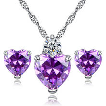 Luxury Female White Red Purple Crystal Jewelry Set Silver Color Stud Earrings For Women Cute Heart Zircon Wedding Chain Necklace 2024 - buy cheap