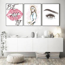 Nordic Style Wall Art Canvas Painting Poster Delicate Red Lip Girl Letters Eyebrows Modular Picture For Bedroom Home Decor Print 2024 - buy cheap