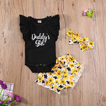 0-18M Newborn Baby Girls Ruffle Sleeveless Letter Print Romper Tops+Printed Shorts+Headbands 3pcs Outfits Summer Toddler Clothes 2024 - buy cheap