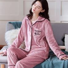 2 Piece Winter Pajamas Women Sleepwear Casual Flannel Pajamas Sets Long Sleeve Sleepwear Pajamas Suit Female Homewear Pyjamas 2024 - buy cheap