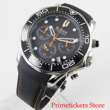 Black ceramic bezel 41mm quartz men watch sapphire glass chronograph date black dial rubber strap 2024 - buy cheap