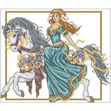 Medieval lady riding a horse patterns Counted Cross Stitch 11CT 14CT 18CT DIYChinese Cross Stitch Kit Embroidery Needlework Sets 2024 - buy cheap