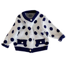Cardigã de bebê de bolinhas azul marinho, jaqueta unissex, de algodão, para meninos, 3, 6, 9, 12, 18, 24 meses, roupas recém-nascidas, ob214864 2024 - compre barato