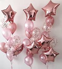 Globos de látex con confeti de oro rosa para decoración de fiestas, globos de aluminio de estrellas de 18 pulgadas, 12 pulgadas, 10 pulgadas 2024 - compra barato