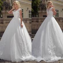 2021 Vintage Scoop Neck Tulle With Applique Lace Wedding Dresses With Waistband Sashes Wedding Gowns 2024 - buy cheap