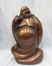 Отправляем наши товары в США S1682 14 "Китайский Белоснежный мрамор из бронзы, сумочка для денег" летучая мышь "с подставкой Happy смех Майтрейя статуя Будды 2024 - купить недорого