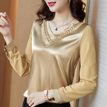 Blusas femininas de cetim da moda coreana e primavera, camisas de manga comprida, blusas de escritório para mulheres soltas 2024 - compre barato