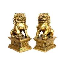 YM  305  A pair of Chinese tibet brass statue foo dogs Lions 2024 - buy cheap