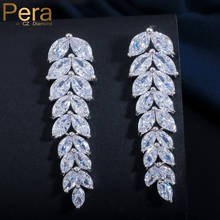 Pera de Plata brillante Color forma de hoja de Zirconia cúbica cristal largo colgante con flecos grandes pendientes de la joyería para las mujeres E023 2024 - compra barato