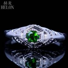 HELON-anillo de compromiso de oro blanco de 14K, joyería fina Vintage, elegante, redonda, 4mm, cromado genuino, Diopside 2024 - compra barato