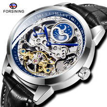 New Forsining Moon Phase Skeleton Dial Mechanical Men Watch Automatic Self-Wind Leather Strap Sport Wristwatch 2024 - buy cheap