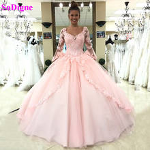 SoDigne Quinceanera Dresses 2020 V Neck Lace Appliques Flower Beading Sweet 15 Dress Ball Gown Prom Dress Celebrity Party Gown 2024 - buy cheap