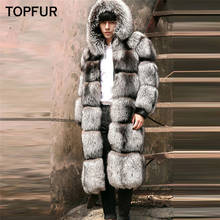 TOPFUR Men's Winter Collection Fur Coat Natural Silver Fox Fur Coat With Hooded Genuine Leather Jackets Spring Real Fur Coat Men 2024 - buy cheap