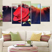 Póster de decoración moderna para el hogar, cuadro sobre lienzo para pared, 5 piezas, HD impreso, rojo atardecer, rosas, marco de fotos 2024 - compra barato